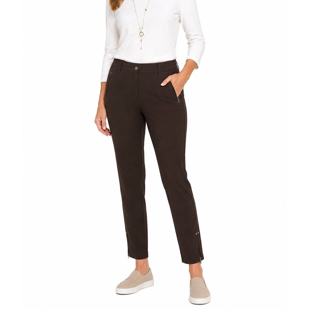 Chico’s Zenergy Espresso Brown Stretch Ankle Pants Size 2R Zip Hem Activewear